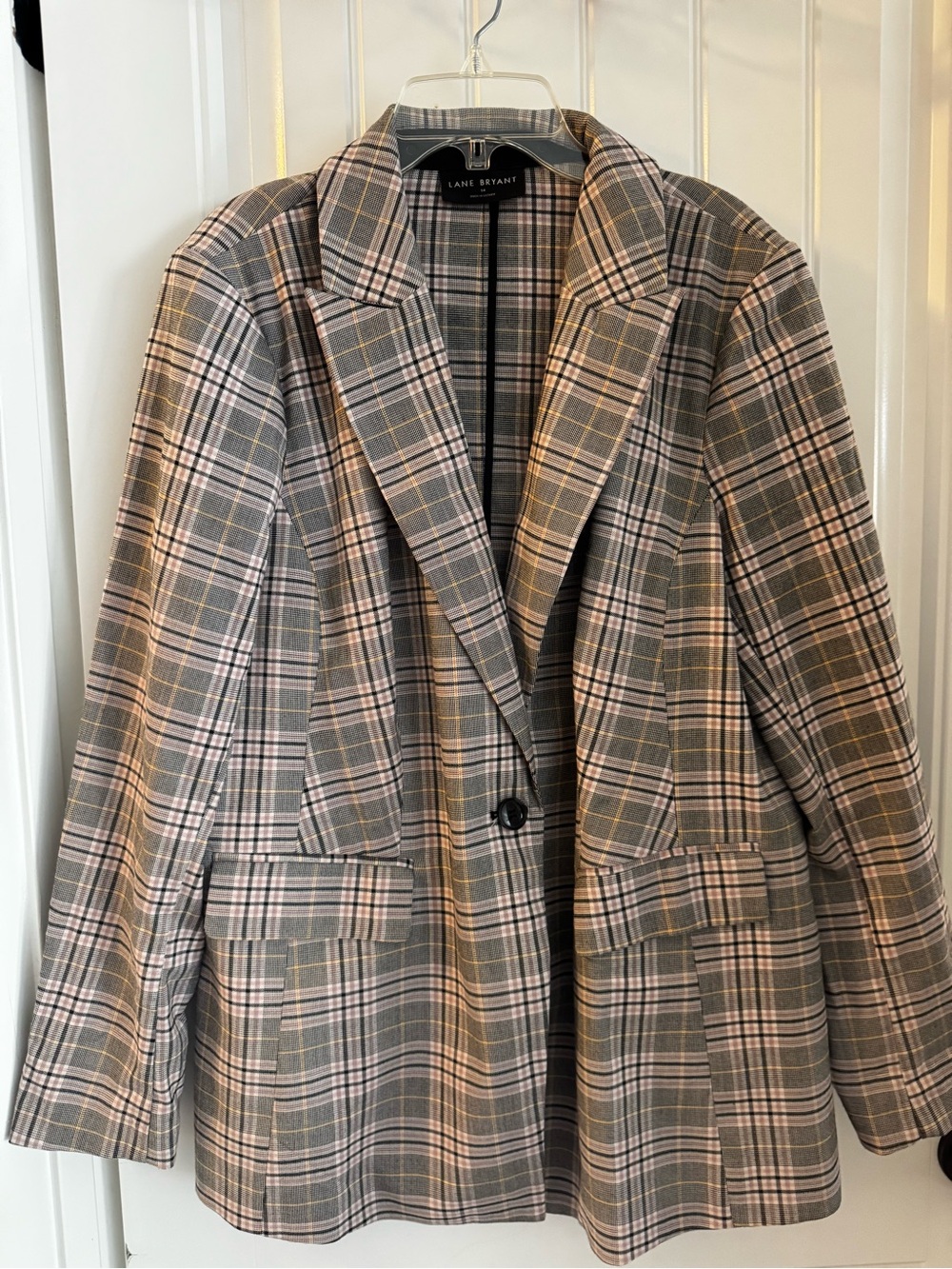 Lane Bryant Plaid Blazer Size 14 Gray Pink Black Boyfriend Jacket